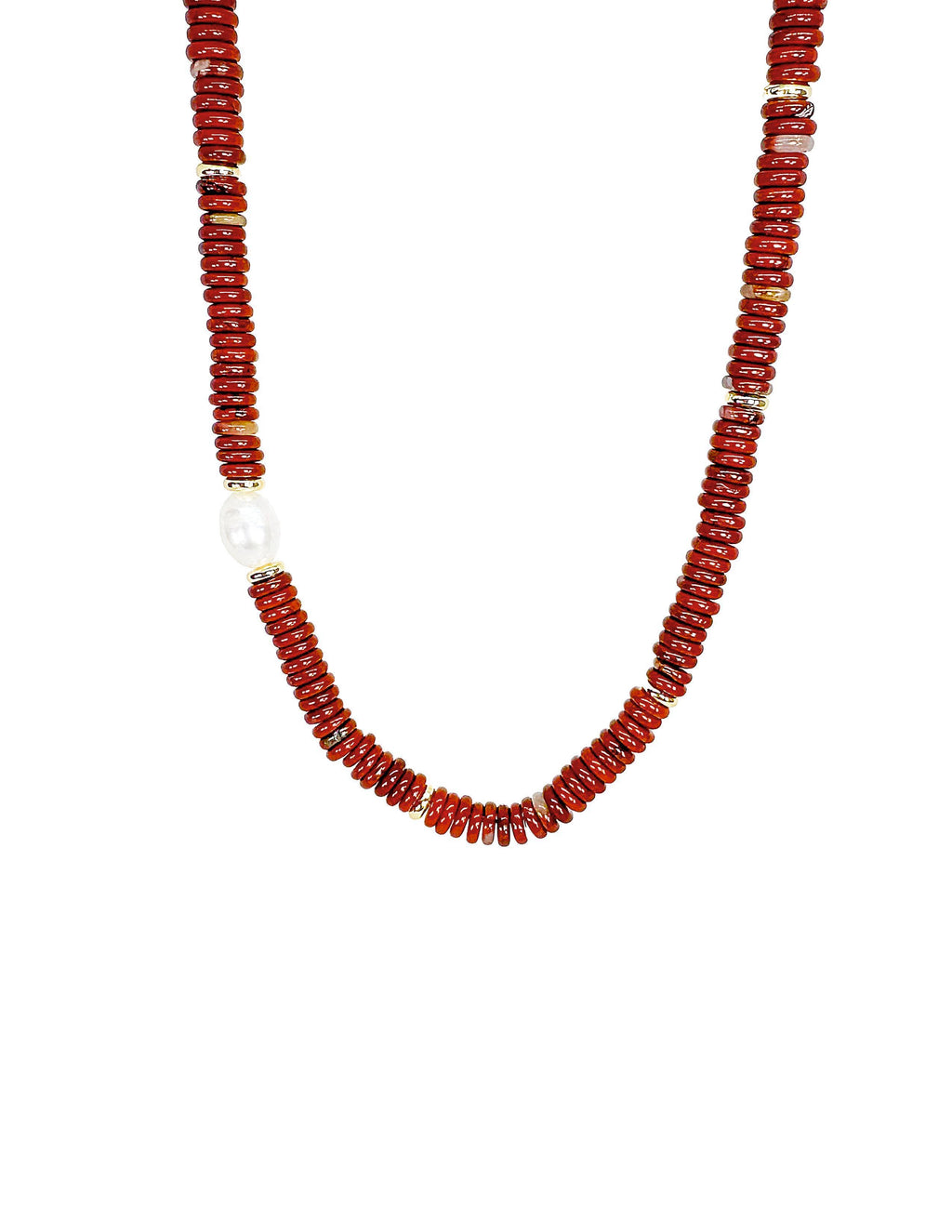 Big Pearl Red Stone Necklace