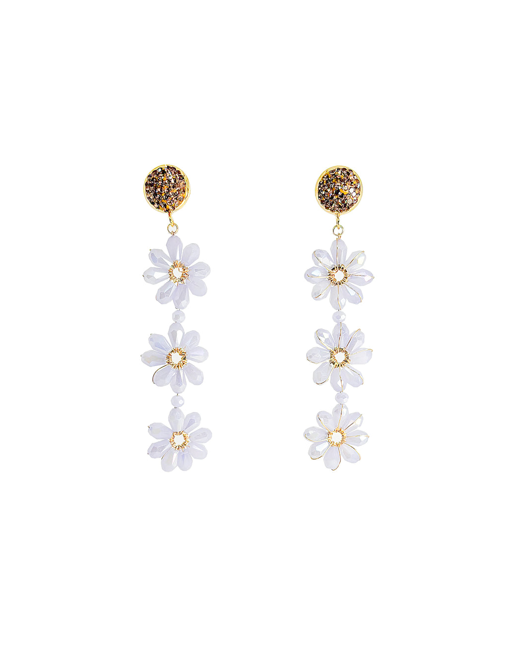 Triple Flower Crystal Earrings
