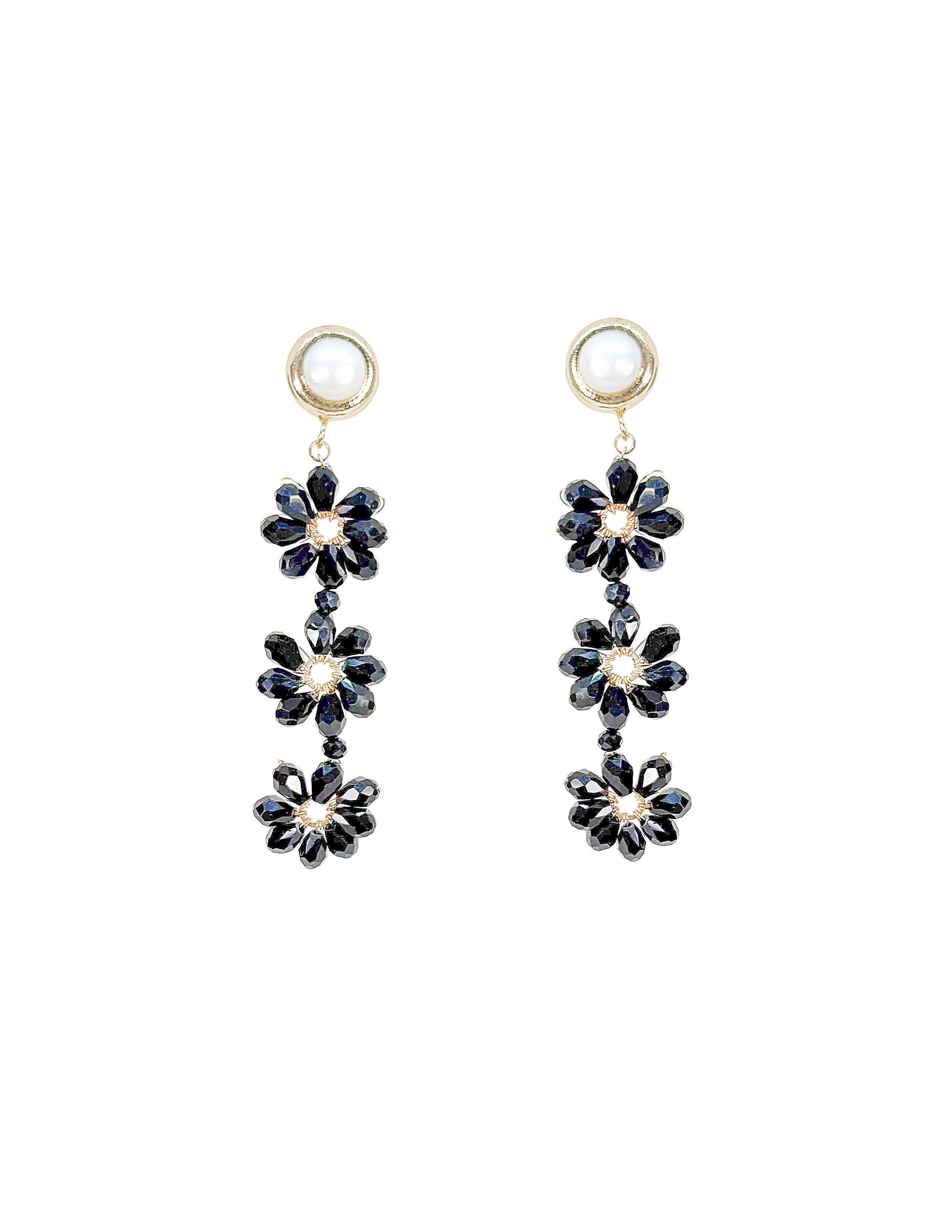 Triple Flower Crystal Earrings