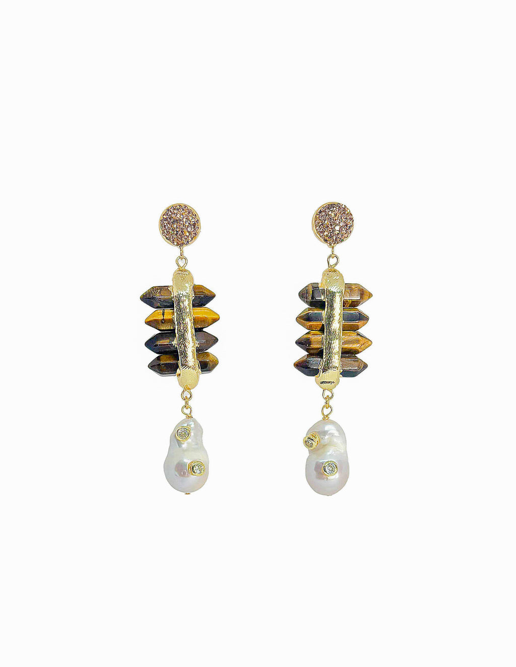 Natural Stones Brown Long Earrings