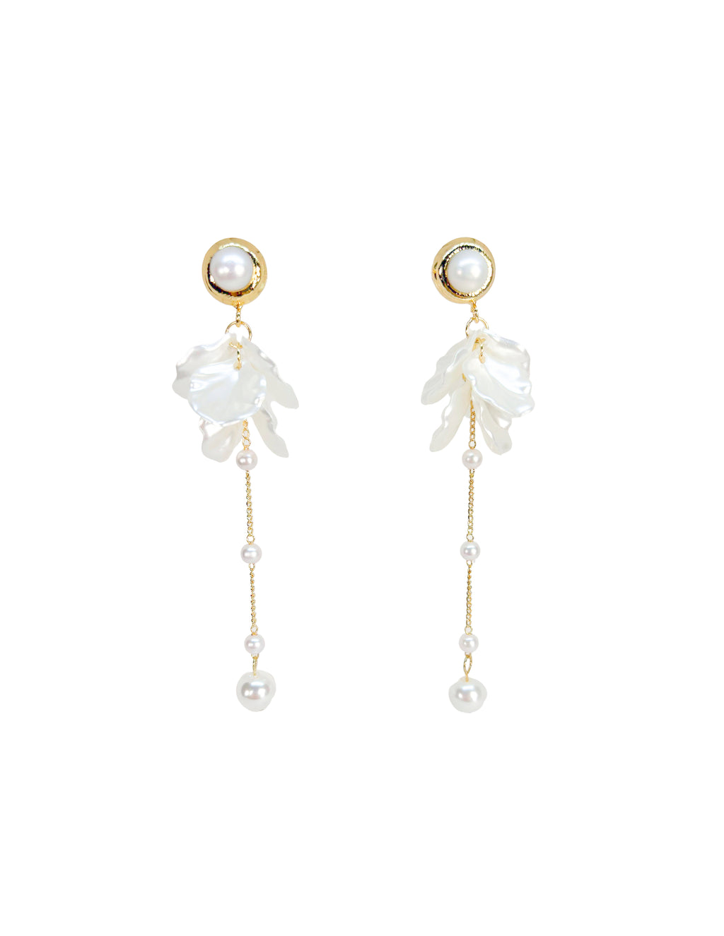 Long Pearl Flower Earrings