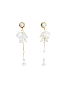 Long Pearl Flower Earrings