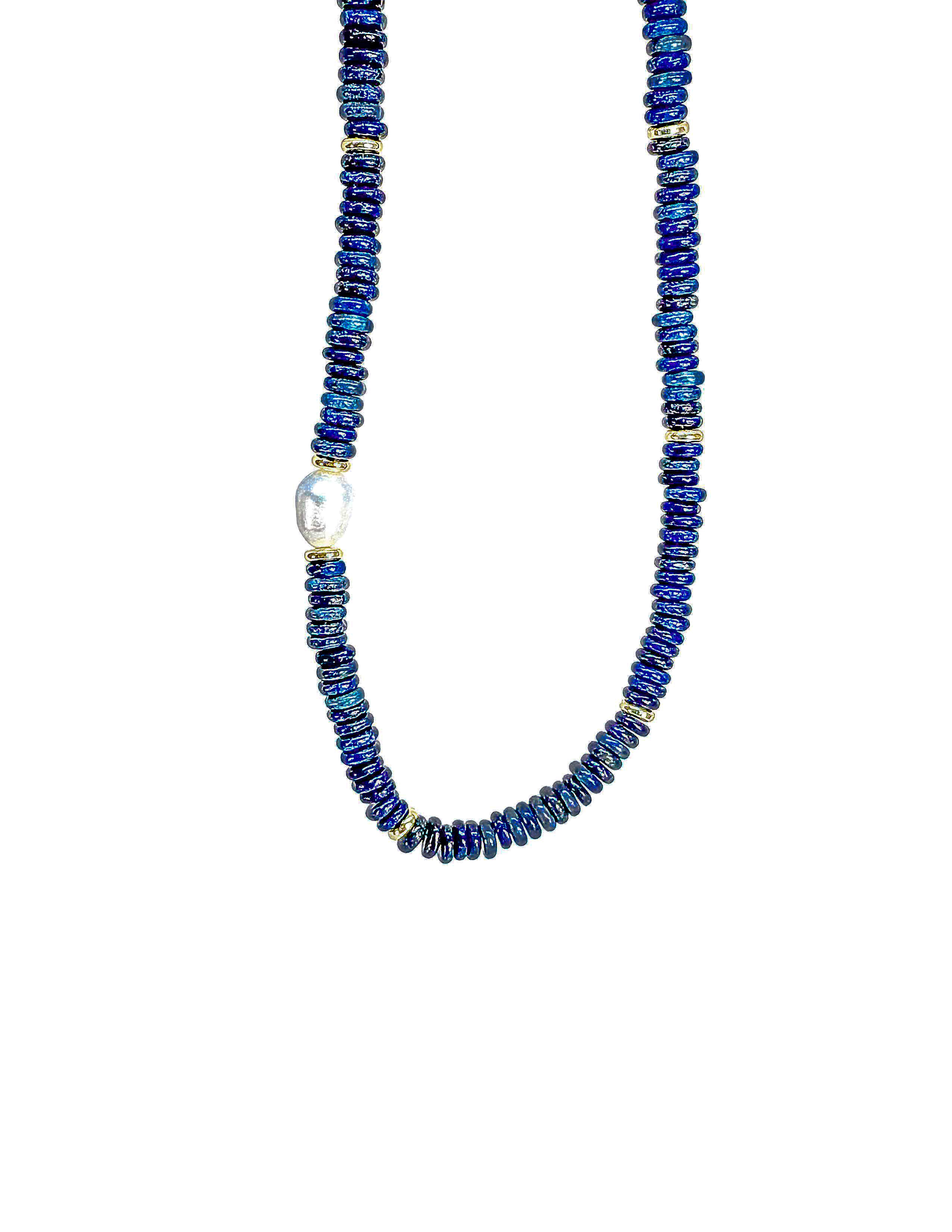 Big Pearl Navy Blue Stone Necklace